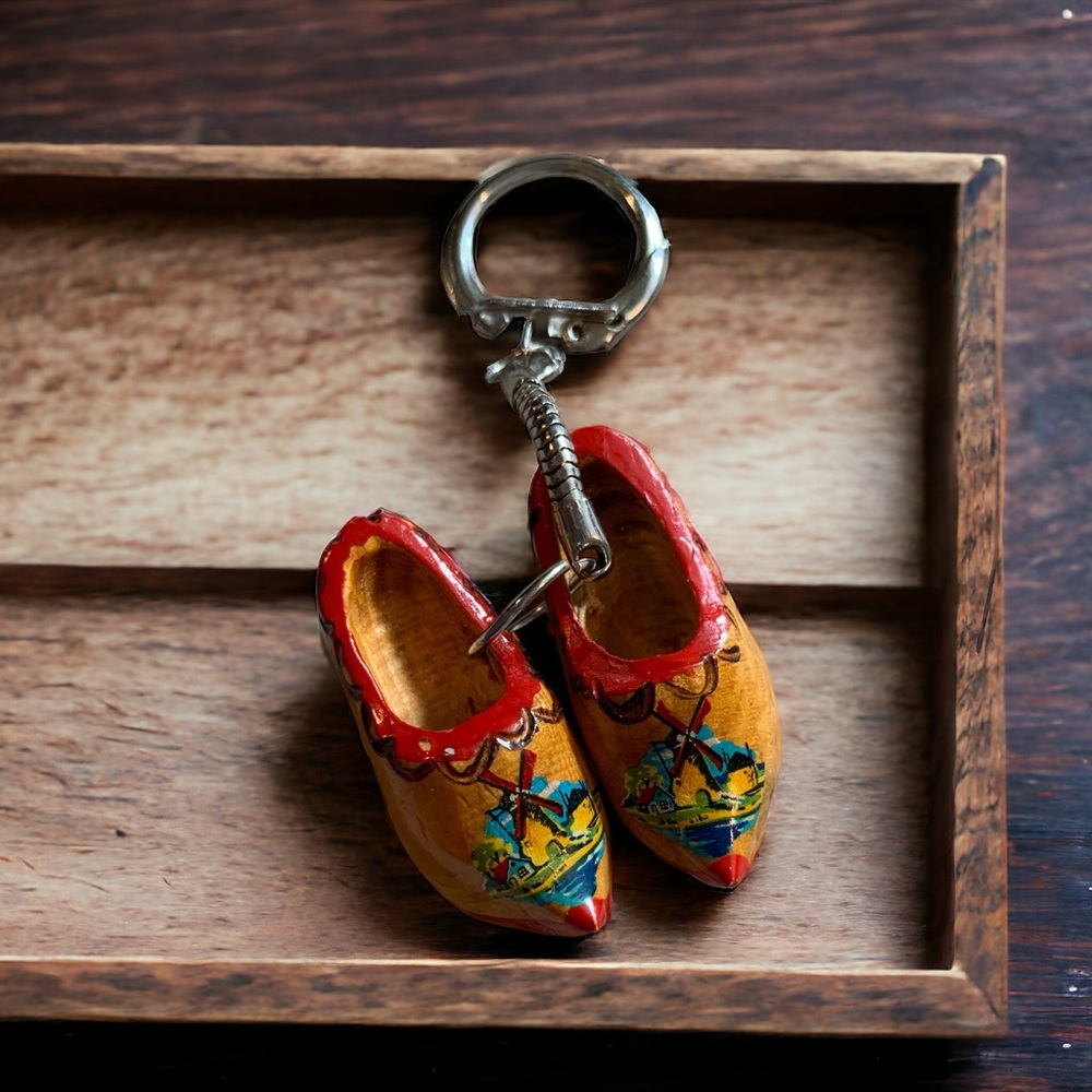 Vintage souvenir from Holland. Wooden shoes keychain